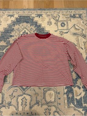 Edikted Red and White Striped Crewneck Sweater